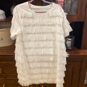 White fringe mini shirt dress. Size Large. Worn once. Perfect condition.